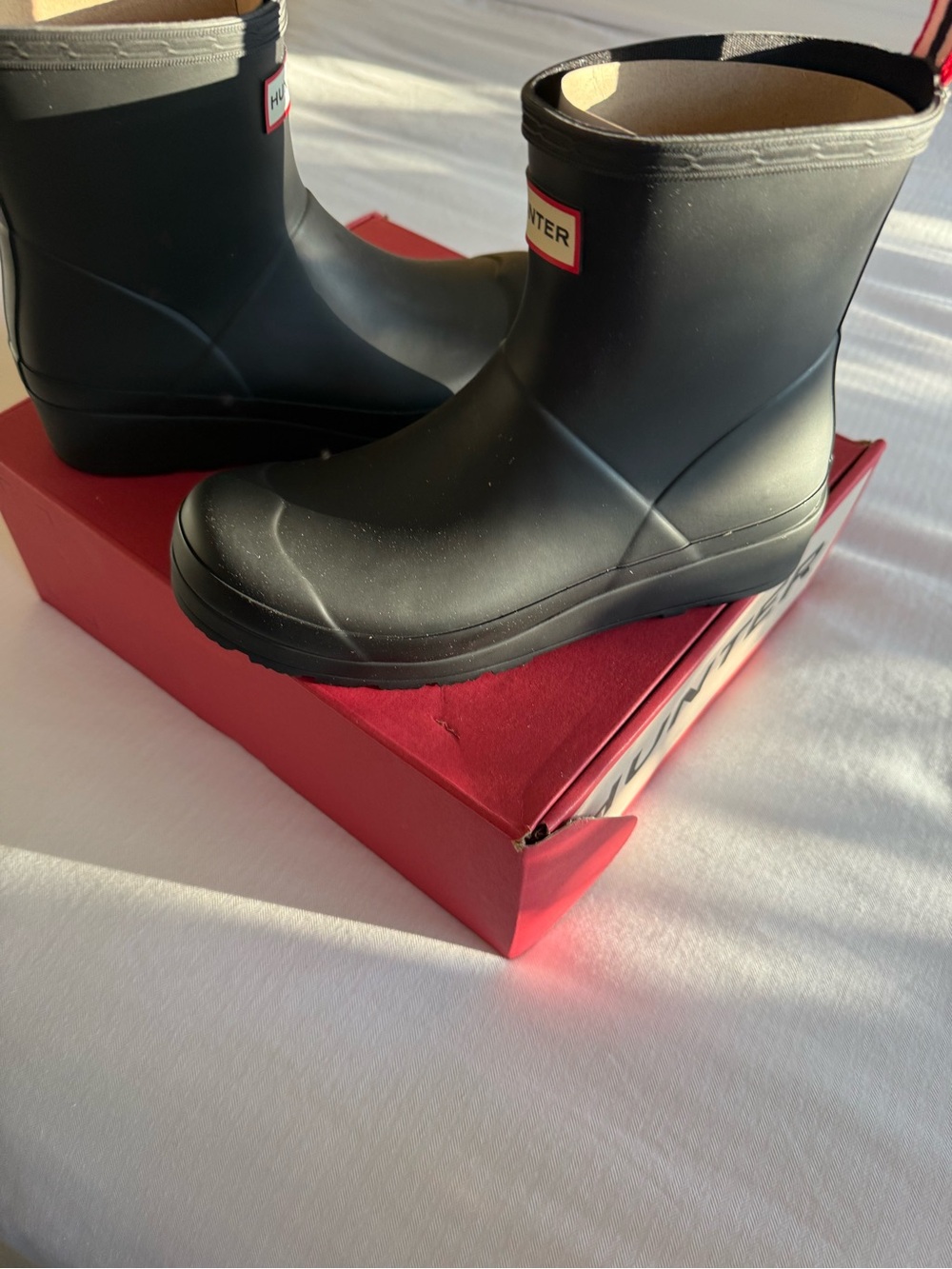 Hunter Short Waterproof Rain Boots in Black with Red Logo